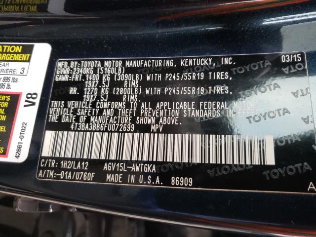2015 TOYOTA VENZA LE 4T3BA3BB6FU072699