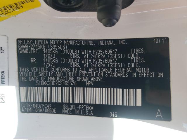 2012 TOYOTA SIENNA LE 5TDKK3DC2CS195576
