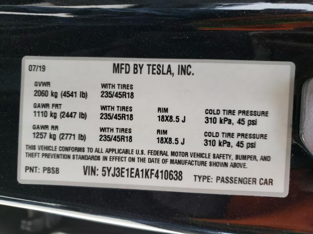 2019 TESLA MODEL 3 5YJ3E1EA1KF410638