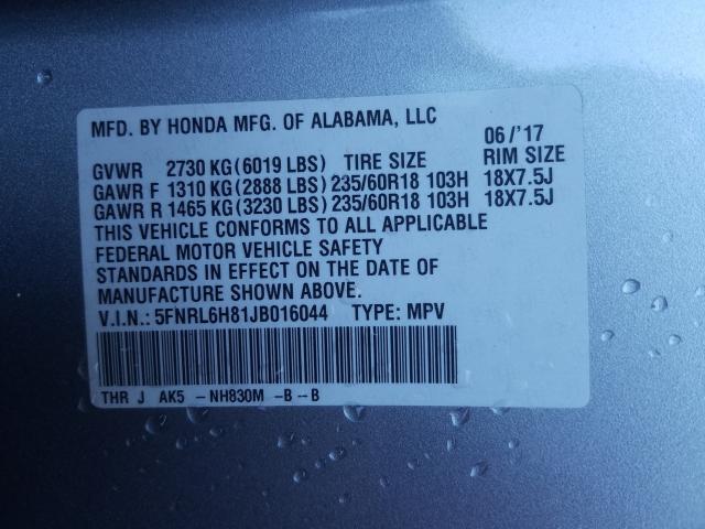 2018 HONDA ODYSSEY TO 5FNRL6H81JB016044