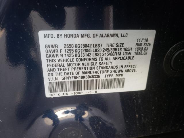 2019 HONDA PILOT LX 5FNYF6H10KB046336