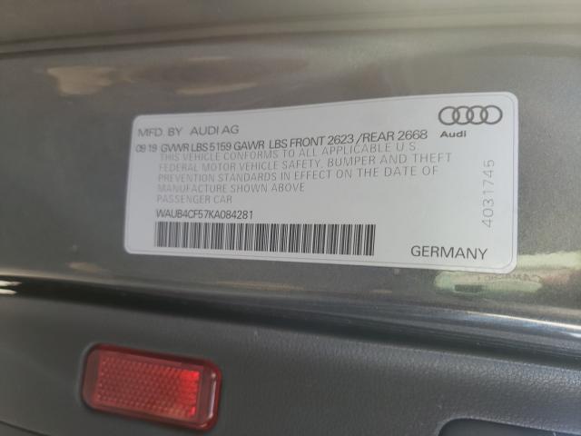 2019 AUDI S5 PREMIUM WAUB4CF57KA084281