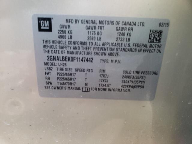 2015 CHEVROLET EQUINOX LT 2GNALBEK0F1147442