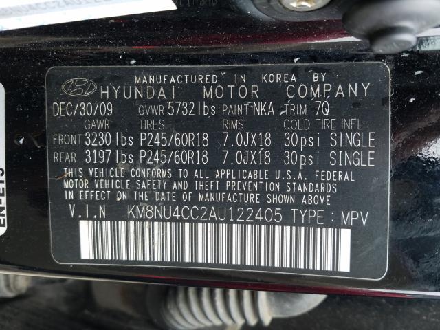2010 HYUNDAI VERACRUZ G KM8NU4CC2AU122405