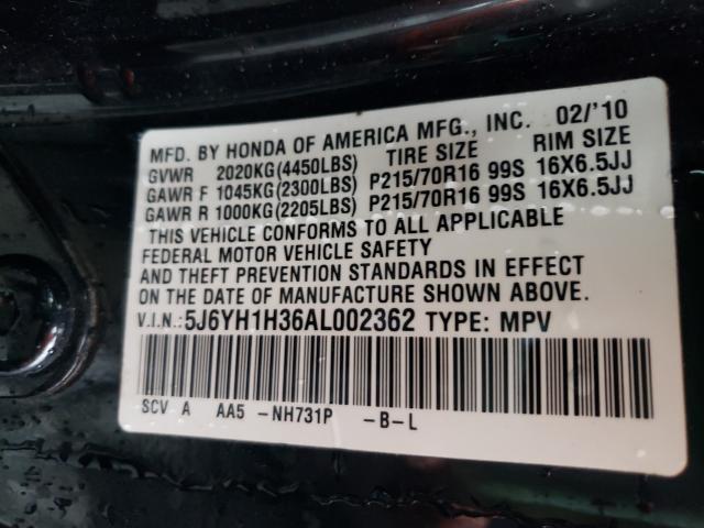2010 HONDA ELEMENT LX 5J6YH1H36AL002362