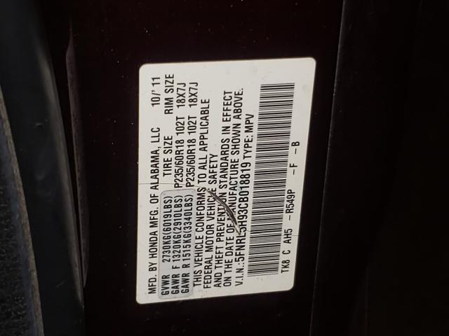 2012 HONDA ODYSSEY TO 5FNRL5H93CB018819