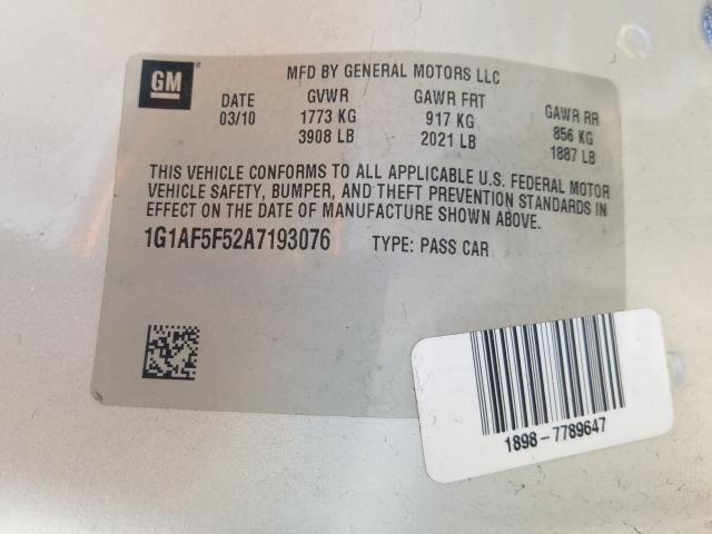 2010 CHEVROLET COBALT 2LT 1G1AF5F52A7193076
