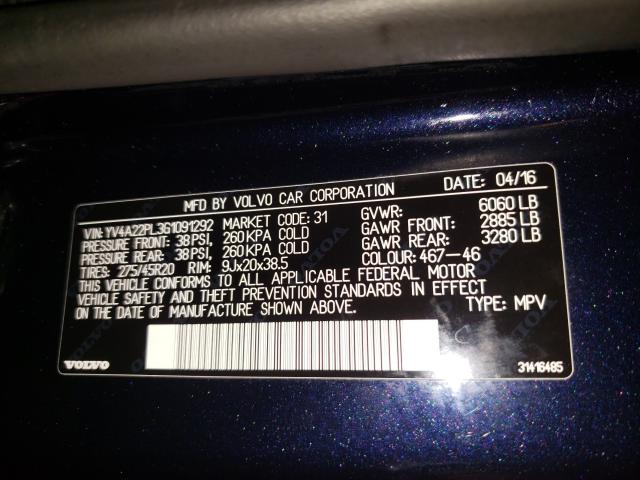 2016 VOLVO XC90 T6 YV4A22PL3G1091292