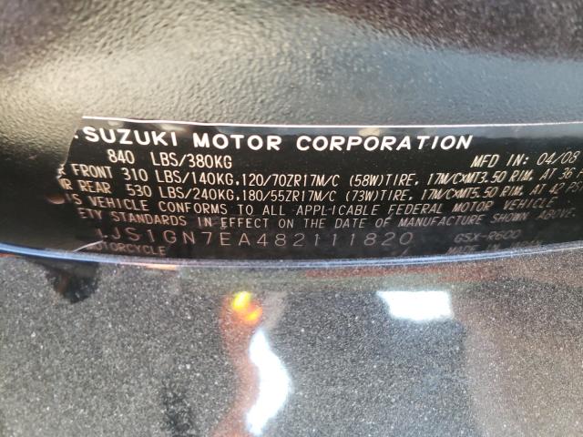 2008 SUZUKI GSX-R600 JS1GN7EA482111820