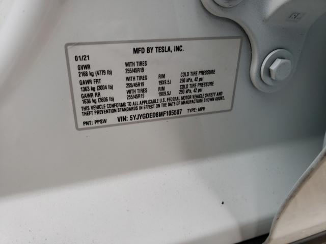 2021 TESLA MODEL Y 5YJYGDED8MF105507