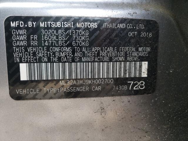 2019 MITSUBISHI MIRAGE ES ML32A3HJ9KH002700