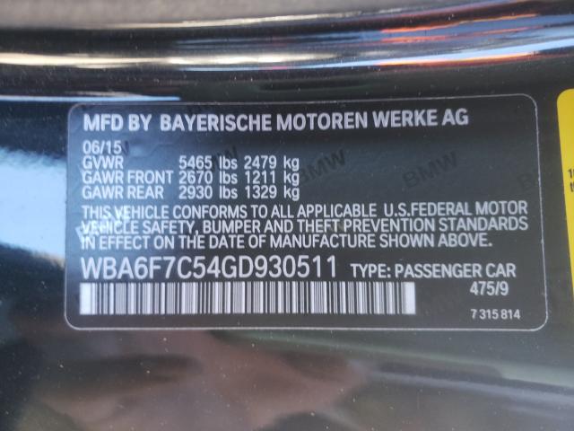 2016 BMW 650 XI WBA6F7C54GD930511