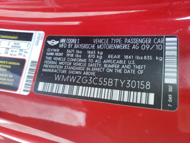 2011 MINI COOPER WMWZG3C55BTY30158