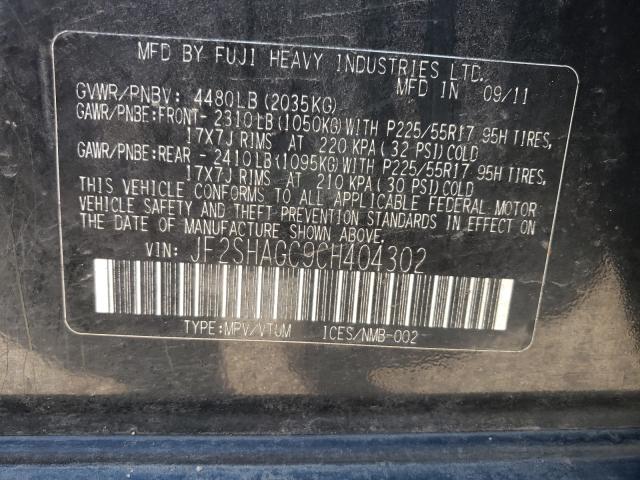 2012 SUBARU FORESTER T JF2SHAGC9CH404302