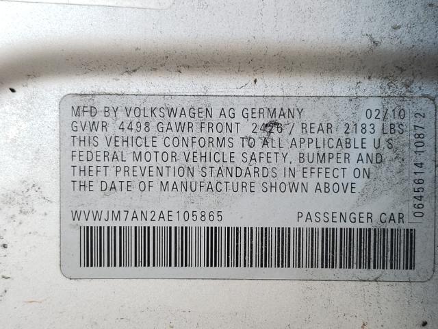 2010 VOLKSWAGEN PASSAT KOM WVWJM7AN2AE105865