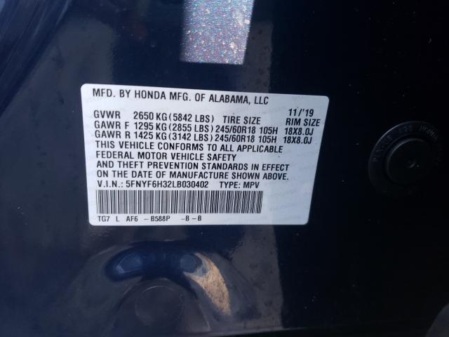 2020 HONDA PILOT EX 5FNYF6H32LB030402