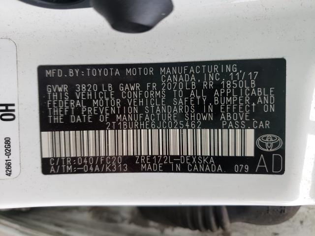 2018 TOYOTA COROLLA L 2T1BURHE6JC025462