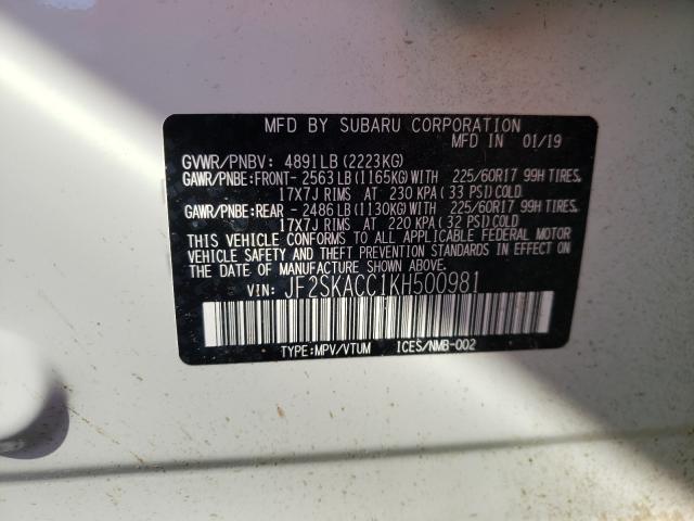 2019 SUBARU FORESTER JF2SKACC1KH500981
