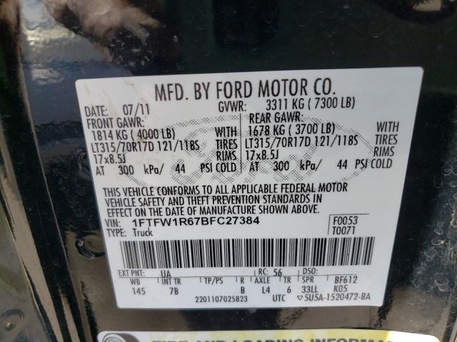 2011 FORD F150 SVT R 1FTFW1R67BFC27384