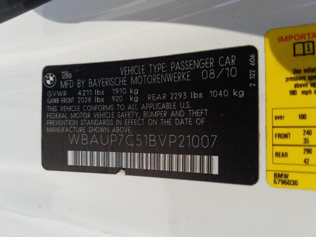 2011 BMW 128 I WBAUP7C51BVP21007