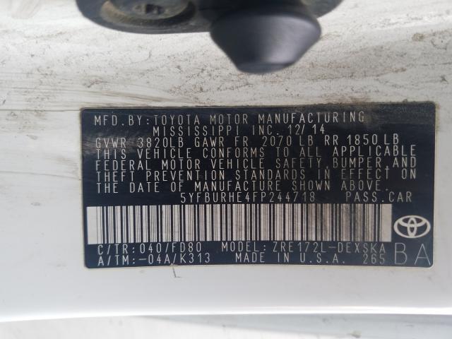 2015 TOYOTA COROLLA L - 5YFBURHE4FP244718