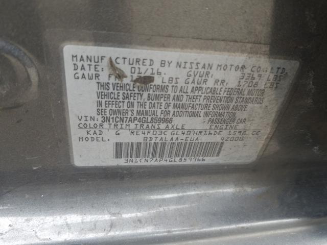 3N1CN7AP4GL859966 Nissan Versa S 2016. Фото: 9
