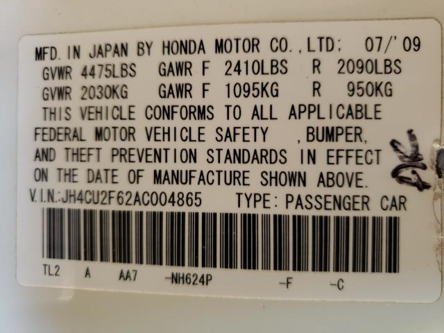 2010 ACURA TSX JH4CU2F62AC004865