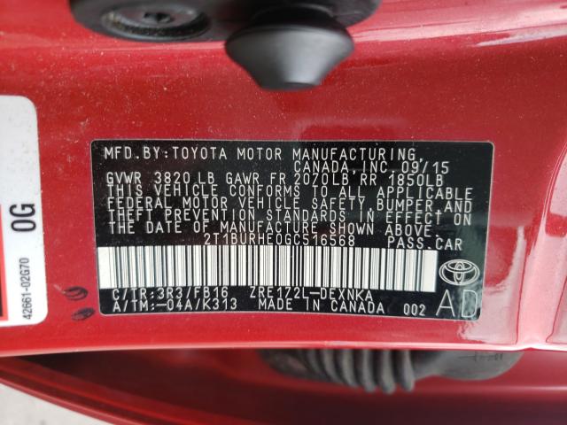 2016 TOYOTA COROLLA L 2T1BURHE0GC516568