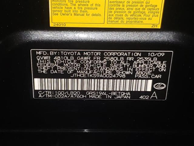 2010 LEXUS GS 350 JTHCE1KS9A0024798