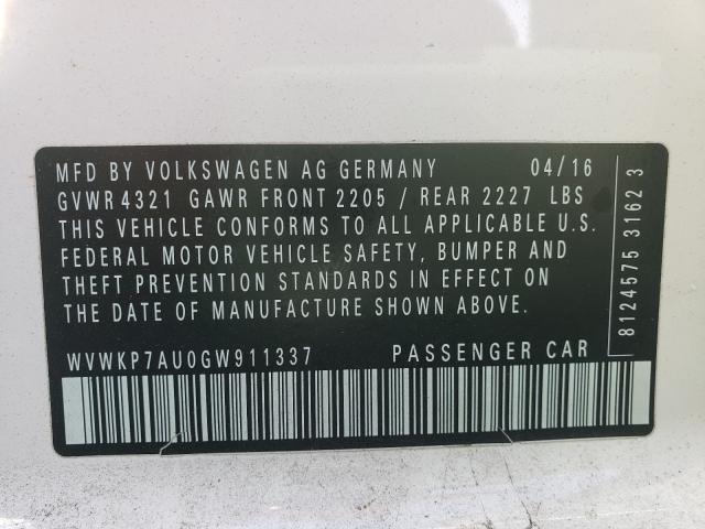 2016 VOLKSWAGEN E-GOLF SE WVWKP7AU0GW911337