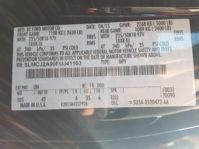2015 LINCOLN MKC 5LMCJ2A90FUJ41163
