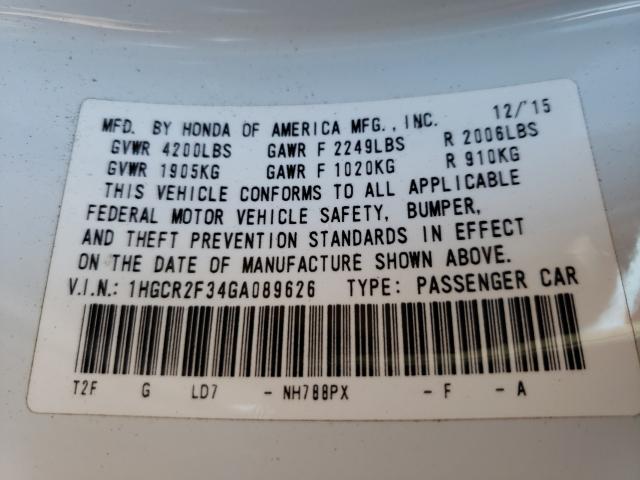 2016 HONDA ACCORD LX 1HGCR2F34GA089626