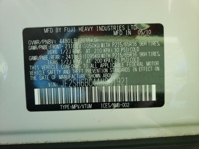 2010 SUBARU FORESTER X JF2SH6BC4AH801921