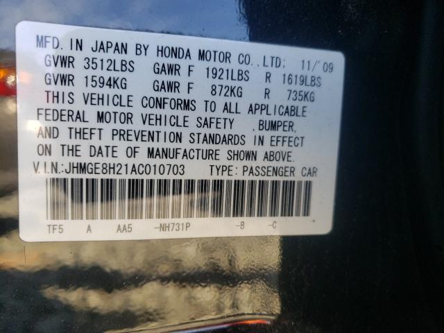 2010 HONDA FIT JHMGE8H21AC010703