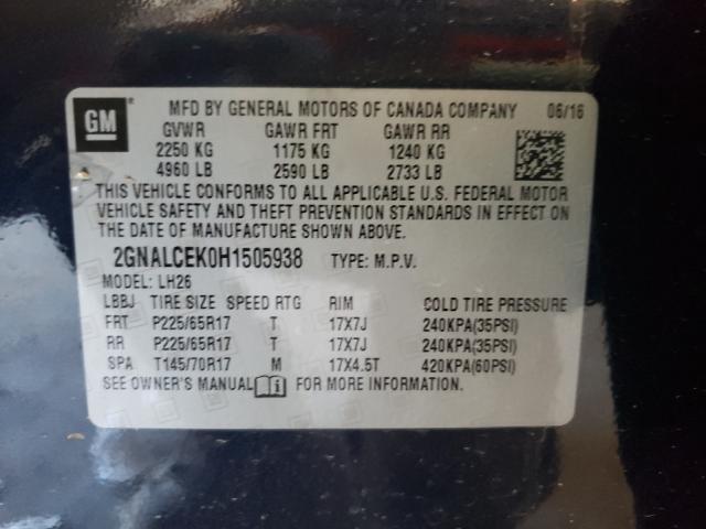 2017 CHEVROLET EQUINOX LT 2GNALCEK0H1505938