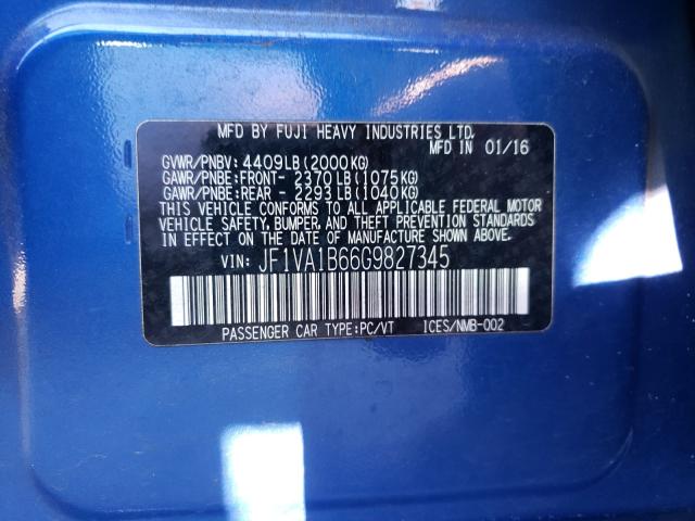 2016 SUBARU WRX JF1VA1B66G9827345