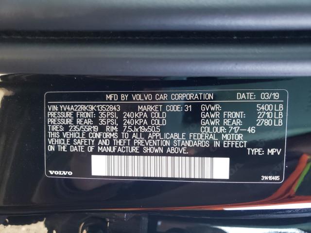 2019 VOLVO XC60 T6 YV4A22RK9K1352843