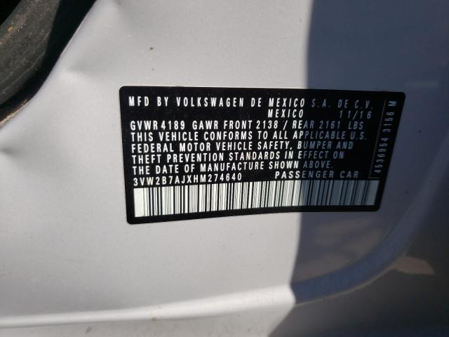 2017 VOLKSWAGEN JETTA S 3VW2B7AJXHM274640