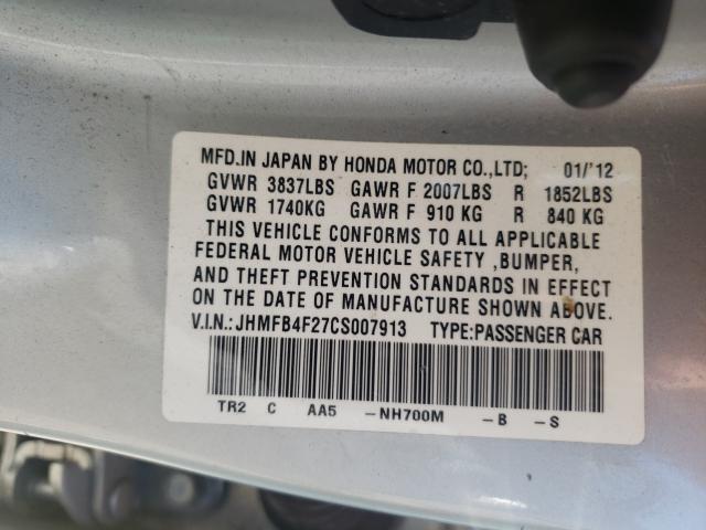 2012 HONDA CIVIC HYBR JHMFB4F27CS007913