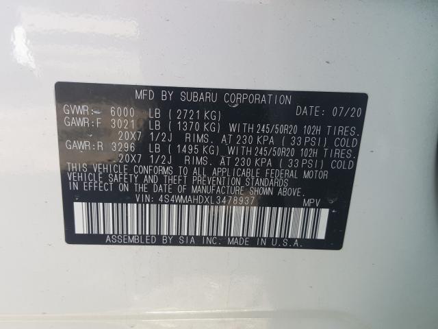 2020 SUBARU ASCENT PRE 4S4WMAHDXL3478937