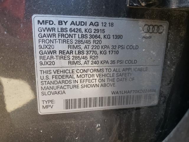 VIN WA1LHAF70KD024644 2019 Audi Q7, Premium Plus no.10