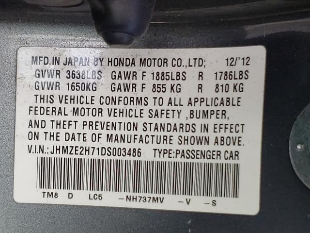 2013 HONDA INSIGHT EX JHMZE2H71DS003486