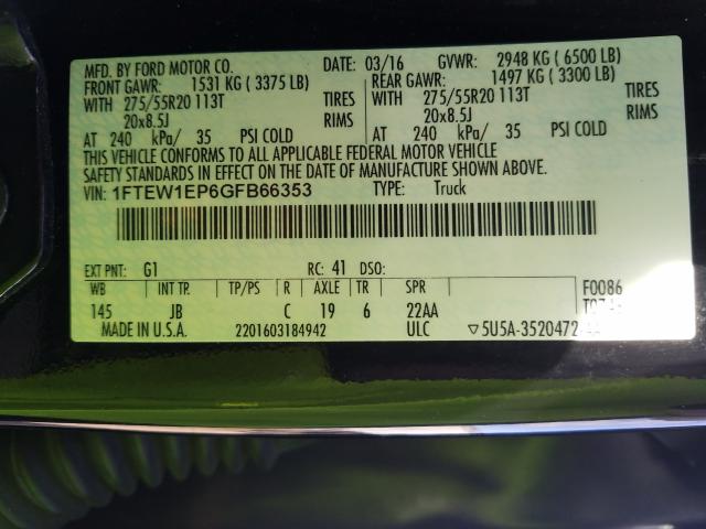 2016 FORD F150 SUPER 1FTEW1EP6GFB66353