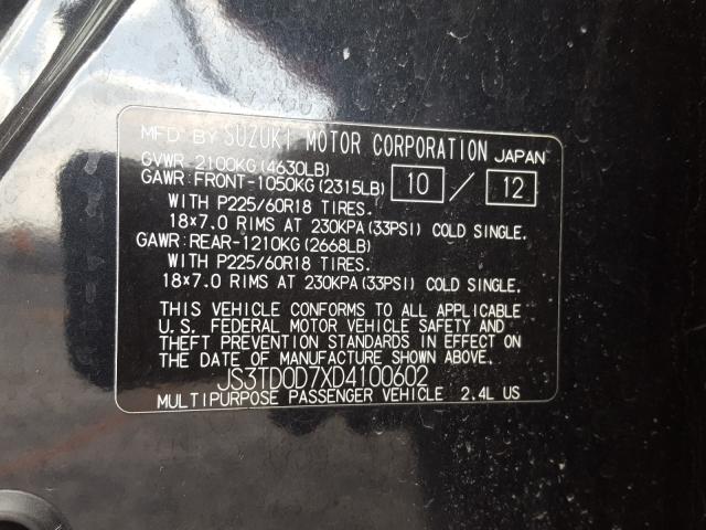 2013 SUZUKI GRAND VITA JS3TD0D7XD4100602