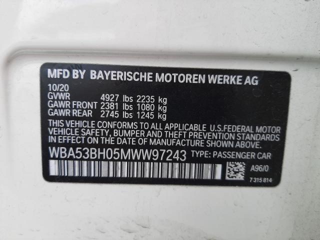 VIN WBA53BH05MWW97243 2021 BMW 5 SERIES no.10