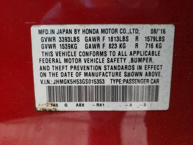 2016 HONDA FIT LX JHMGK5H53GS015353