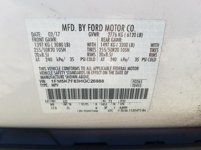 2017 FORD EXPLORER L 1FM5K7F83HGC26988