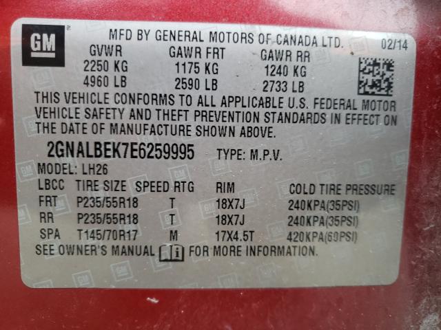 2014 CHEVROLET EQUINOX LT 2GNALBEK7E6259995