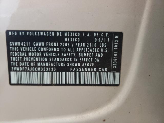 2012 VOLKSWAGEN JETTA SE 3VWDP7AJ0CM333133