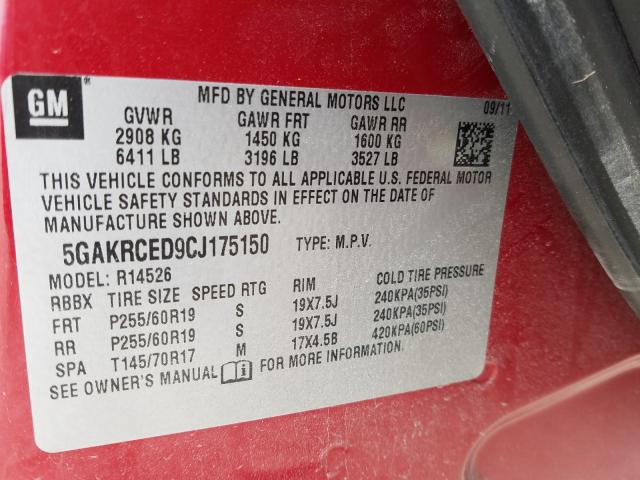 2012 BUICK ENCLAVE 5GAKRCED9CJ175150